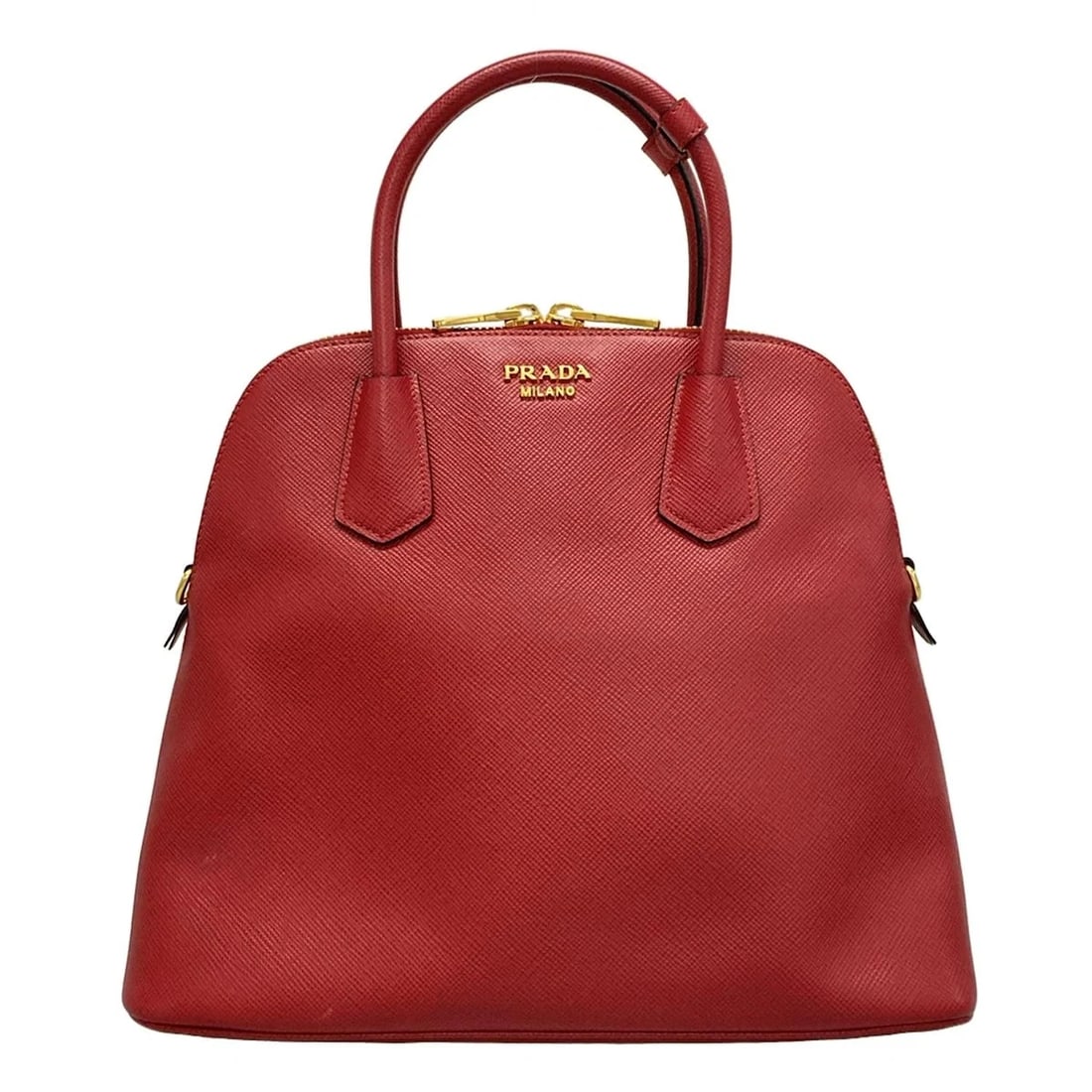 PRADA RED SAFFIANO CUIR (LEATHER) HANDBAG: PRADA Red Saffiano Cuir (Leather) Handbag Brand: PRADA Type: Handbag Material: Saffiano Cuir (Leather) Color: Red Size: Height : 10.83 inch (27.5 cm) Width : 13.19 inch (33.5 cm) Depth : 5.12 inch