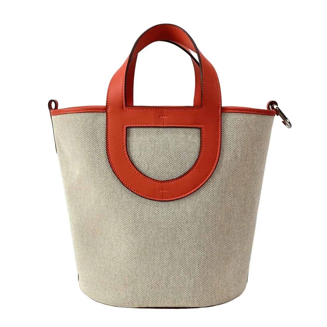 HERMES IN THE LOOP CREAM ORANGEFIELD TOILE VEAU SWIFT W HANDBAG: HERMES In the loop Cream orangefield Toile Veau Swift W Handbag Brand: HERMES Type: Handbag Material: Toile H, Veau Swift Color: Cream, orangefield Size: Height : 9.65 inch (24.5 cm) Width : 8.46