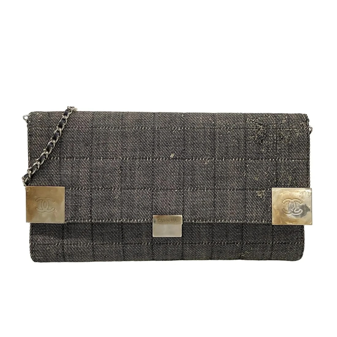 CHANEL CHOCOLATE BAR DARK NAVY CREAM DENIM SHOULDER BAG (1 of 8)