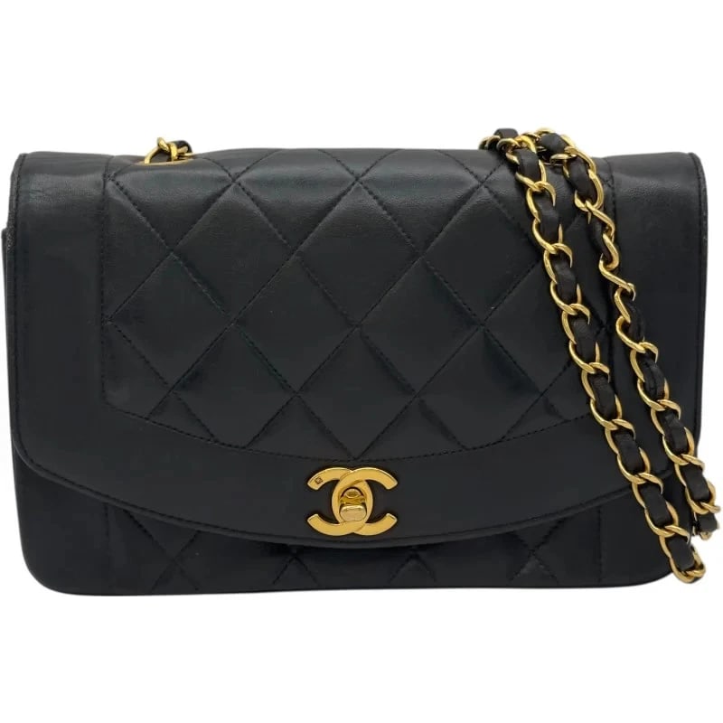 CHANEL DIANA 2 SERIES BLACK GHW LAMBSKIN SHOULDER BAG: CHANEL Diana 2 Series Black GHW Lambskin Shoulder Bag Brand: CHANEL Type: Handbag Material: Rum Color: Black / GD Hardware Size: W: 22.5cm / H: 14.5cm / D: 6.5cm / Shoulder: 106cm Accessories: No