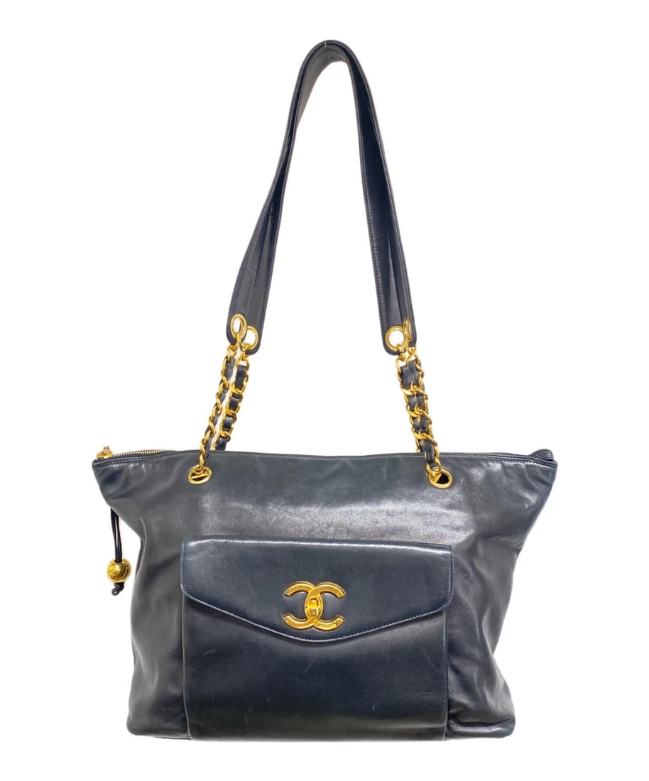 CHANEL COCO MARK CAVIAR SKIN CHAIN TOTE BAG: CHANEL Coco Mark Caviar Skin Chain Tote Bag Brand: CHANEL Type: Handbag Material: none Color: Black Size: H:24cm / W:31cm / D:10cm [ Handle size ] 37cm Accessories: None Accessories Notice