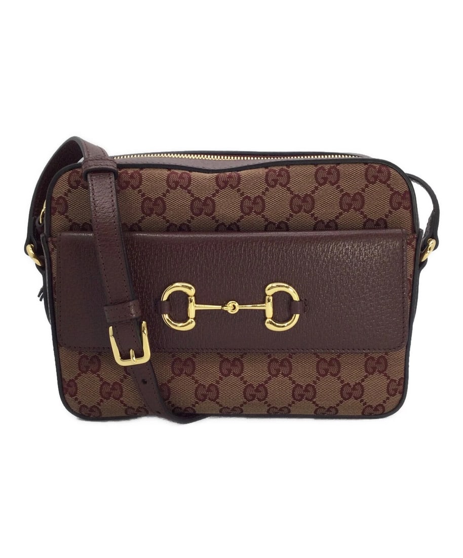 GUCCI GG CANVAS HORSEBIT SHOULDER BAG: GUCCI GG Canvas Horsebit Shoulder Bag Brand: GUCCI Type: Handbag Material: none Color: Bordeaux Size: H:17.5cm / W:22.8cm / D:6.0cm Accessories: None Accessories Notice: When purchasing pr