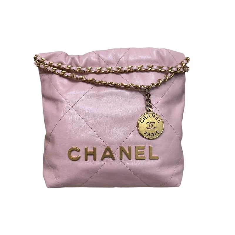 CHANEL 22 MINI BAG PINK SHINY CALFSKIN SHOULDER BAG: CHANEL 22 Mini Bag Pink Shiny Calfskin Shoulder Bag Brand: CHANEL Type: Handbag Material: Shiny Calfskin Color: pink Size: W: 20cm / H: 21cm / D: 6cm / Shoulder: 120cm Accessories: None Ac