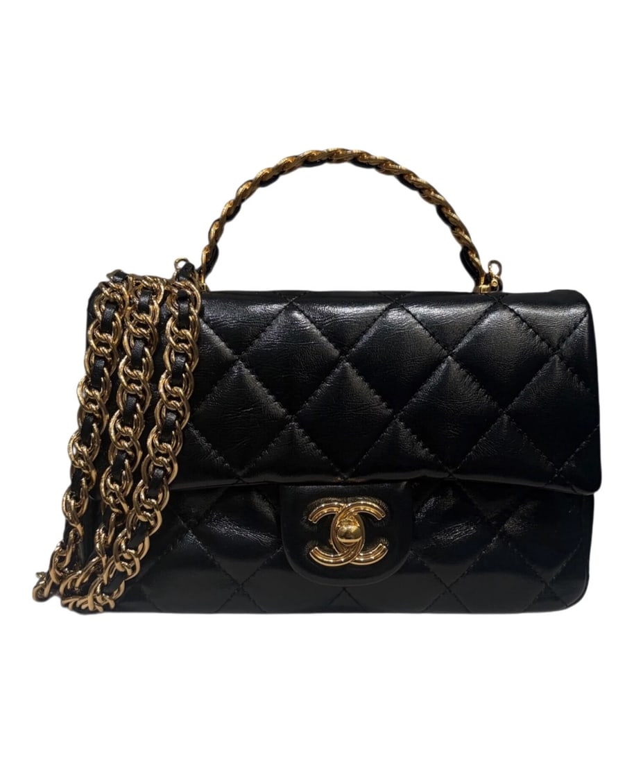 CHANEL TOP HANDLE CHAIN SHOULDER BAG: CHANEL Top Handle Chain Shoulder Bag Brand: CHANEL Type: Handbag Material: Lambskin Color: Black Size: H:13.5cm / W:20.0cm / D:5.0cm [ Handle size ] 6.0cm Accessories: None Accessories Not