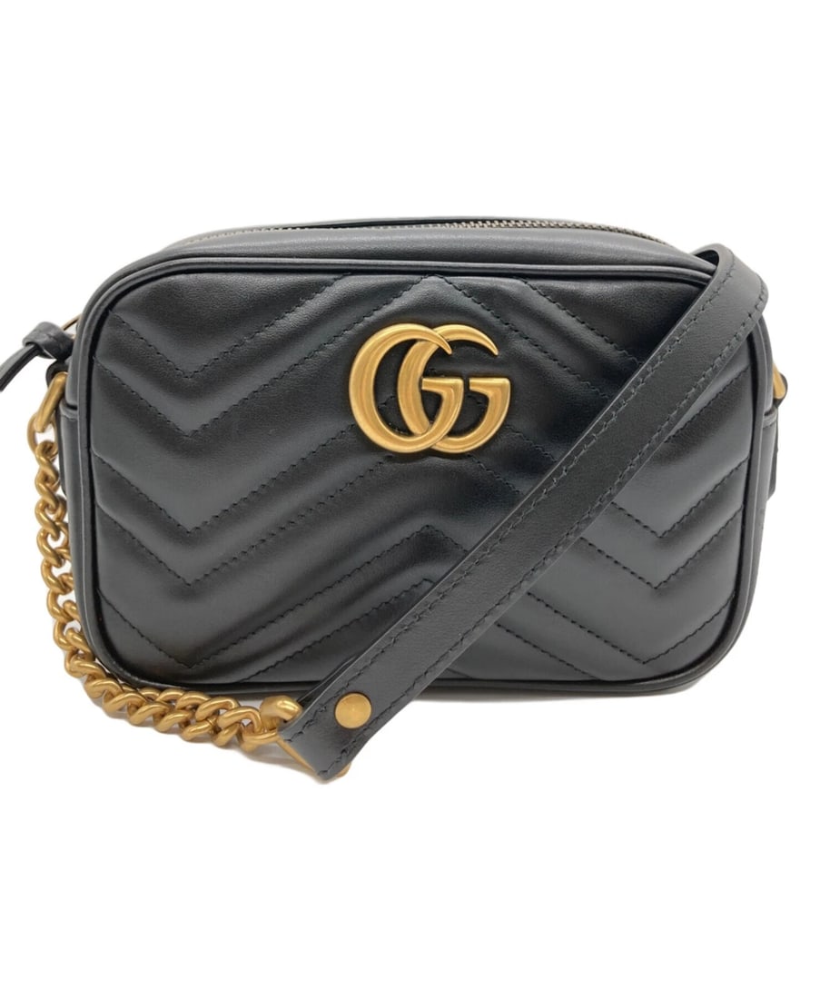 GUCCI GG MARMONT CHAIN SHOULDER BAG: GUCCI GG Marmont Chain Shoulder Bag Brand: GUCCI Type: Handbag Material: none Color: Black Size: H:11.5cm / W:17.5cm / D:5.5cm Accessories: None Accessories Notice: When purchasing pre-own