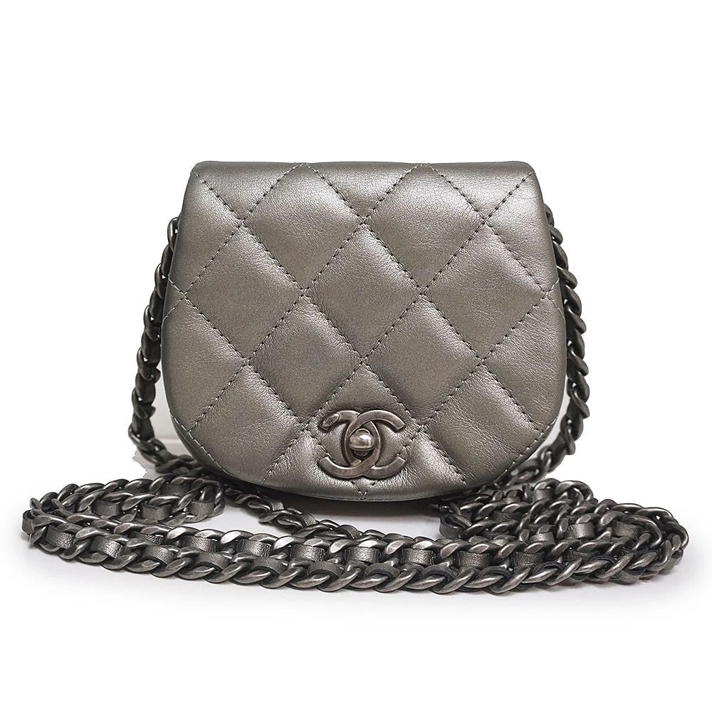 CHANEL MATELASSÉ MINI POUCH SHOULDER BAG METALLIC SILVER: CHANEL Matelassé Mini Pouch Shoulder Bag Metallic Silver Brand: CHANEL Type: Handbag Material: Calfskin (Cowhide) Color: Metallic Silver Size: W:11.5cm x H:10cm x D:3cm Accessories: None A