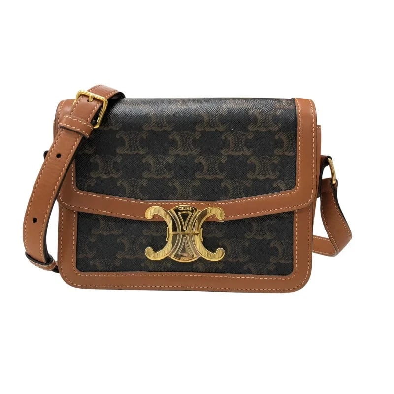 CELINE TEEN TRIOMPHE BAG TAN TRIOMPHE CANVAS SHOULDER BAG: CELINE Teen Triomphe Bag Tan Triomphe Canvas Shoulder Bag Brand: CELINE Type: Handbag Material: Triomphe Canvas Color: Tan Size: W: 18.5cm / H: 14cm / D: 6cm Accessories: None Accessories