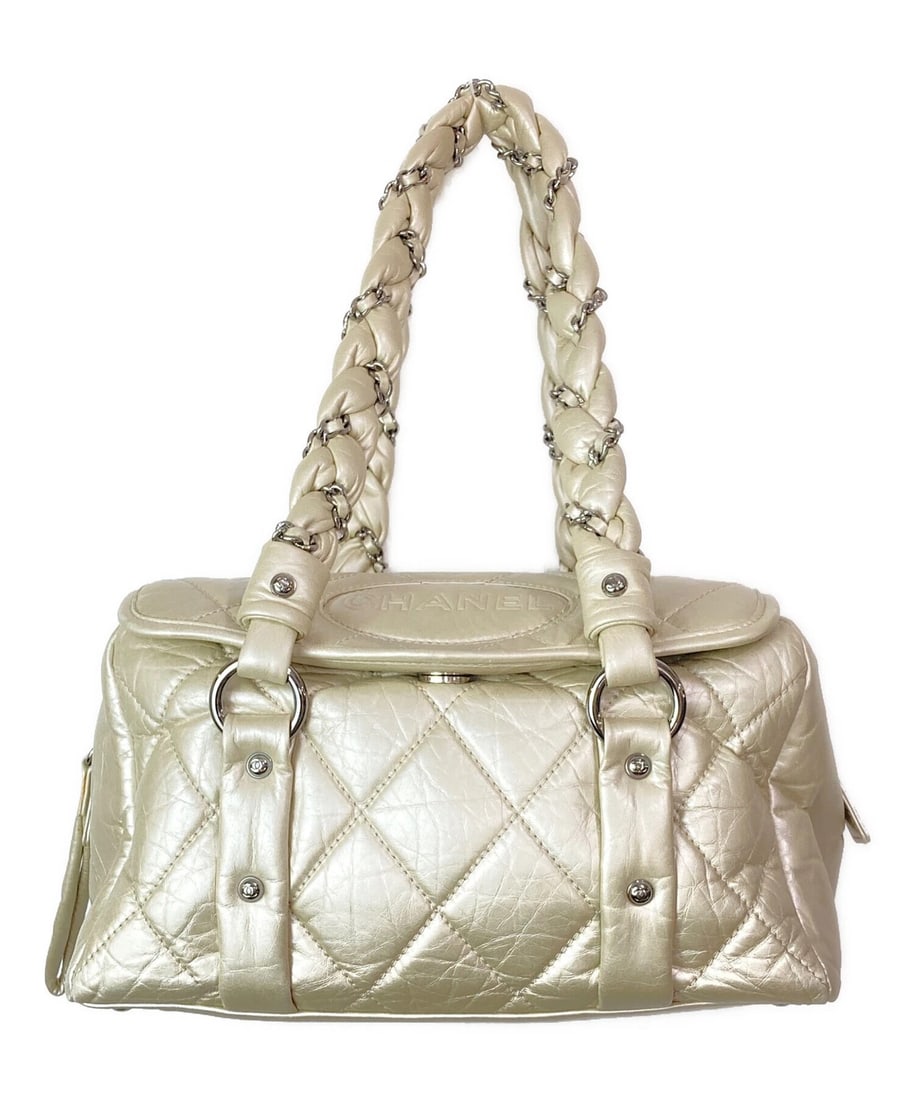 CHANEL QUILTED SHOULDER BAG: CHANEL Quilted Shoulder Bag Brand: CHANEL Type: Handbag Material: none Color: Beige Size: H:15.0cm / W:28.0cm / D:14.0cm Accessories: None Accessories Notice: When purchasing pre-owned goods,
