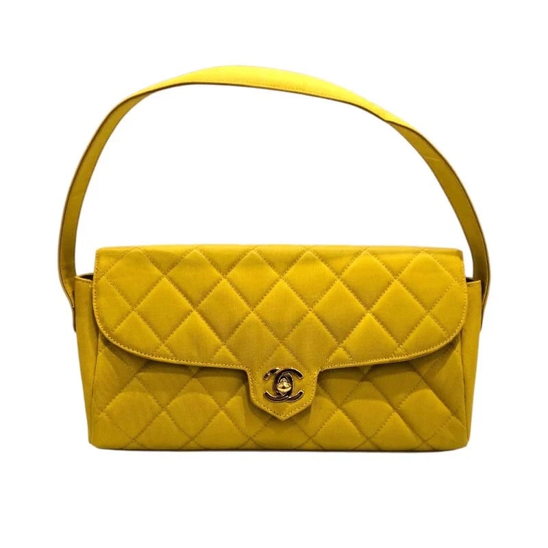 CHANEL MATELASSÉ SEMI SHOULDER BAG: CHANEL Matelassé Semi Shoulder Bag Brand: CHANEL Type: Handbag Material: Nylon Color: Yellow // GD Hardware Size: W: 25.5cm / H: 14cm / D: 5cm Accessories: None Accessories Notice: When