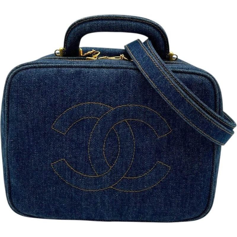 CHANEL COCO MARK VANITY BLUE GHW DENIM SHOULDER BAG: CHANEL Coco Mark Vanity Blue GHW Denim Shoulder Bag Brand: CHANEL Type: Handbag Material: Denim Color: Blue GD Hardware Size: W: 23cm / H: 18cm / D: 10cm / Shoulder: 111cm Accessories: None