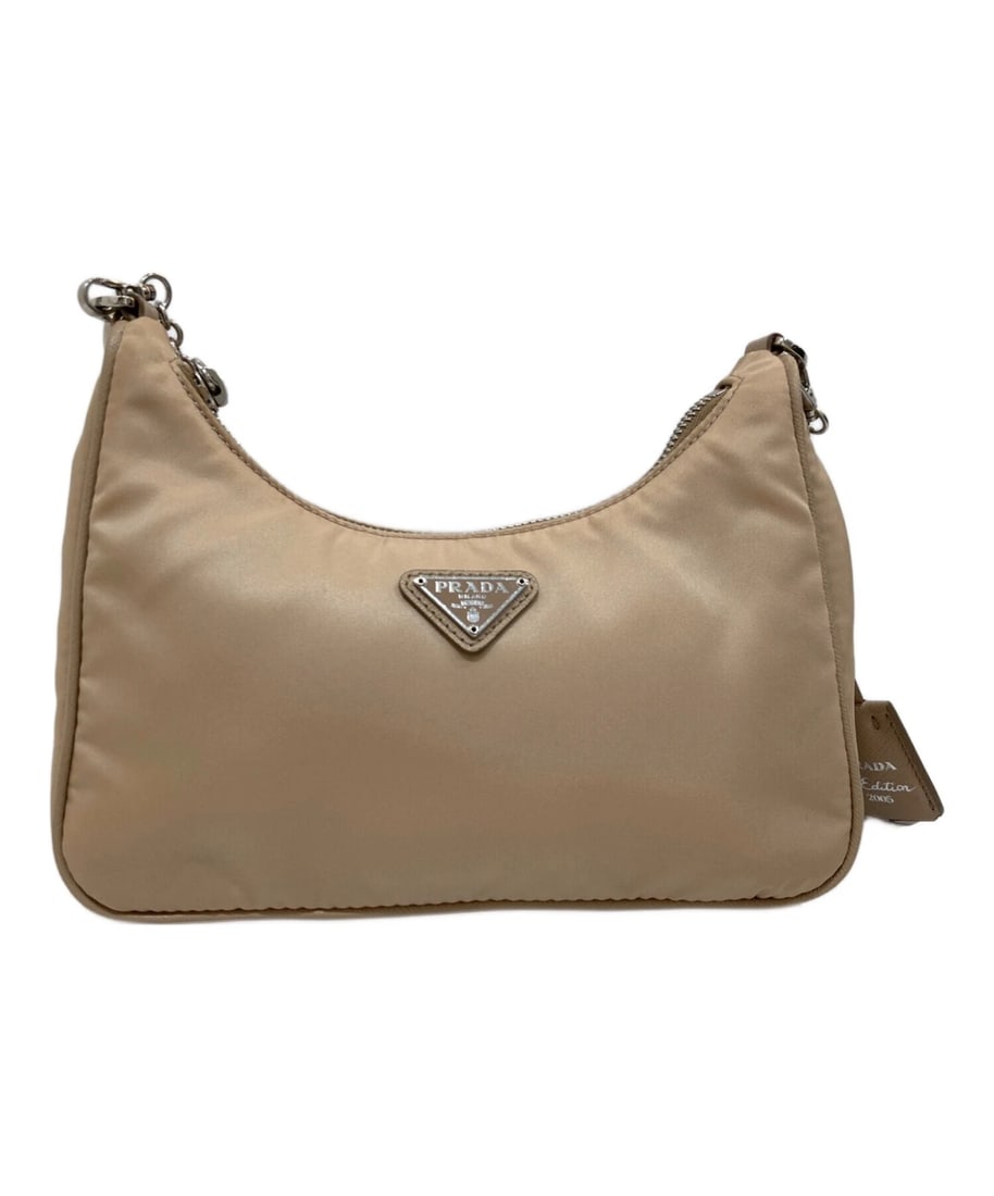 PRADA RE-EDITION RE-NYLON SHOULDER BAG: PRADA Re-Edition Re-Nylon Shoulder Bag Brand: PRADA Type: Handbag Material: none Color: Beige Size: H:16cm / W:21.5cm / D:5.7cm [ Handle size ] 24cm Accessories: None Accessories Notice: W