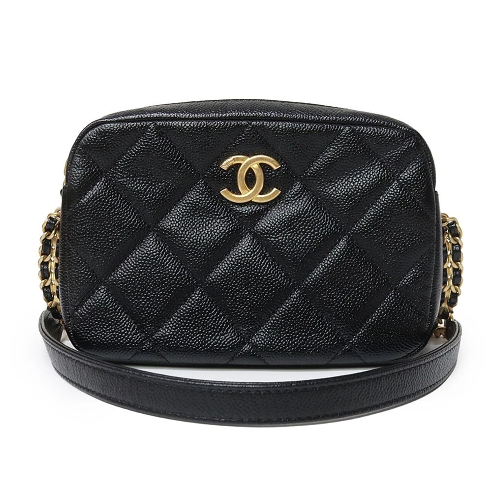 CHANEL MATELASSÉ COCO MARK CAMERA SHOULDER BAG BLACK: CHANEL Matelassé Coco Mark Camera Shoulder Bag Black Brand: CHANEL Type: Handbag Material: Caviar Skin Color: Black Size: W:18cm x H:12cm x D:5cm Accessories: None Accessories Notice: When