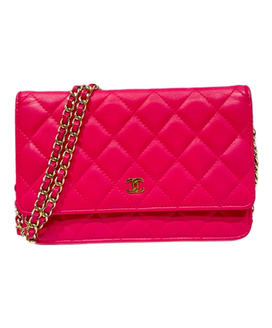 CHANEL MATELASSÉ CHAIN WALLET SHOULDER WALLET: CHANEL Matelassé Chain Wallet Shoulder Wallet Brand: CHANEL Type: Handbag Material: Lambskin Color: Shocking Pink Size: H:12.5cm / W:19cm / D:4cm Accessories: None Accessories Notice: When