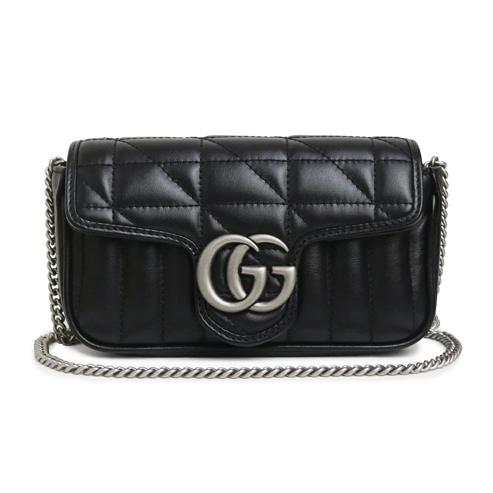 GUCCI GG MARMONT SUPER MINI CHEVRON LEATHER BLACK SHOULDER BAG: GUCCI GG Marmont Super Mini Chevron Leather Black Shoulder Bag Brand: GUCCI Type: Handbag Material: Chevron Leather Color: Black Size: W: 16.5cm x H: 10cm x D: 4.5cm Accessories: None