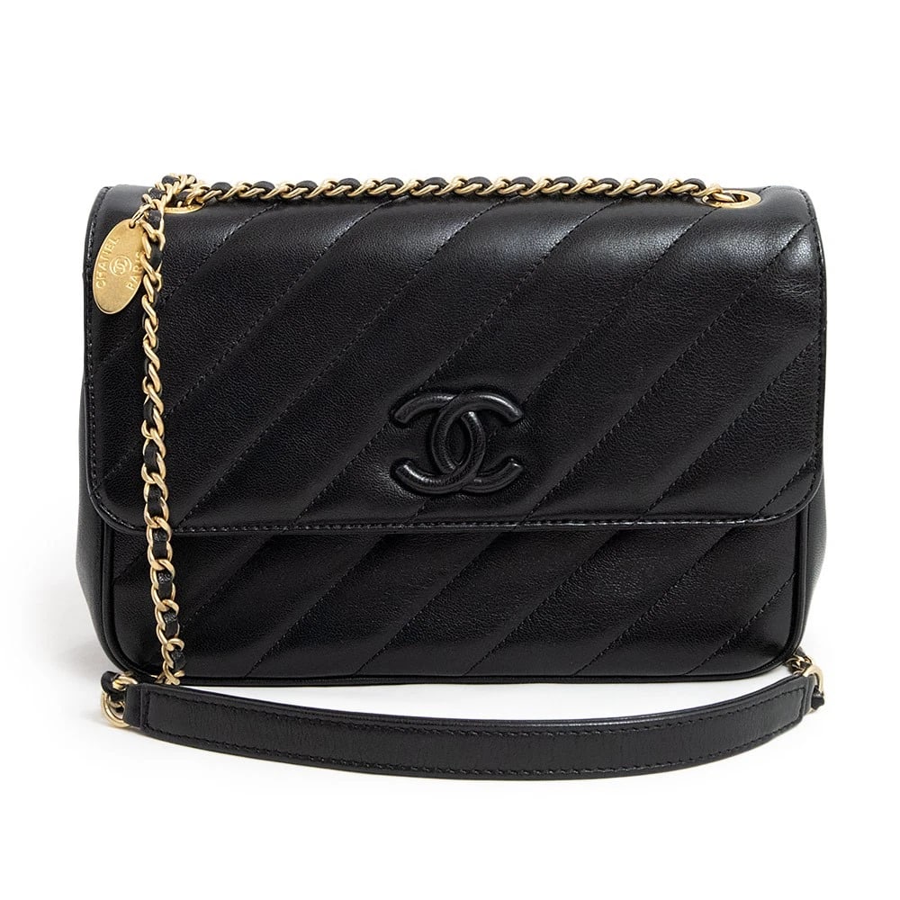 CHANEL COCO MARK BIAS STITCH SHOULDER BAG BLACK: CHANEL Coco Mark Bias Stitch Shoulder Bag Black Brand: CHANEL Type: Handbag Material: Calfskin (Cowhide) Color: Black Size: W:22cm x H:15cm x D:6cm Accessories: None Accessories Notice: Wh