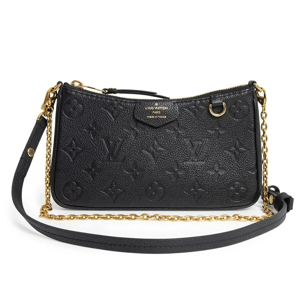 LOUIS VUITTON EASY POUCH MONOGRAM EMPREINTE BLACK SHOULDER BAG: LOUIS VUITTON Easy Pouch Monogram Empreinte Black Shoulder Bag Brand: LOUIS VUITTON Type: Handbag Material: Monogram Empreinte Color: Noir (Black) Size: W:19cm x H:11.5cm x D:3cm Accessories: