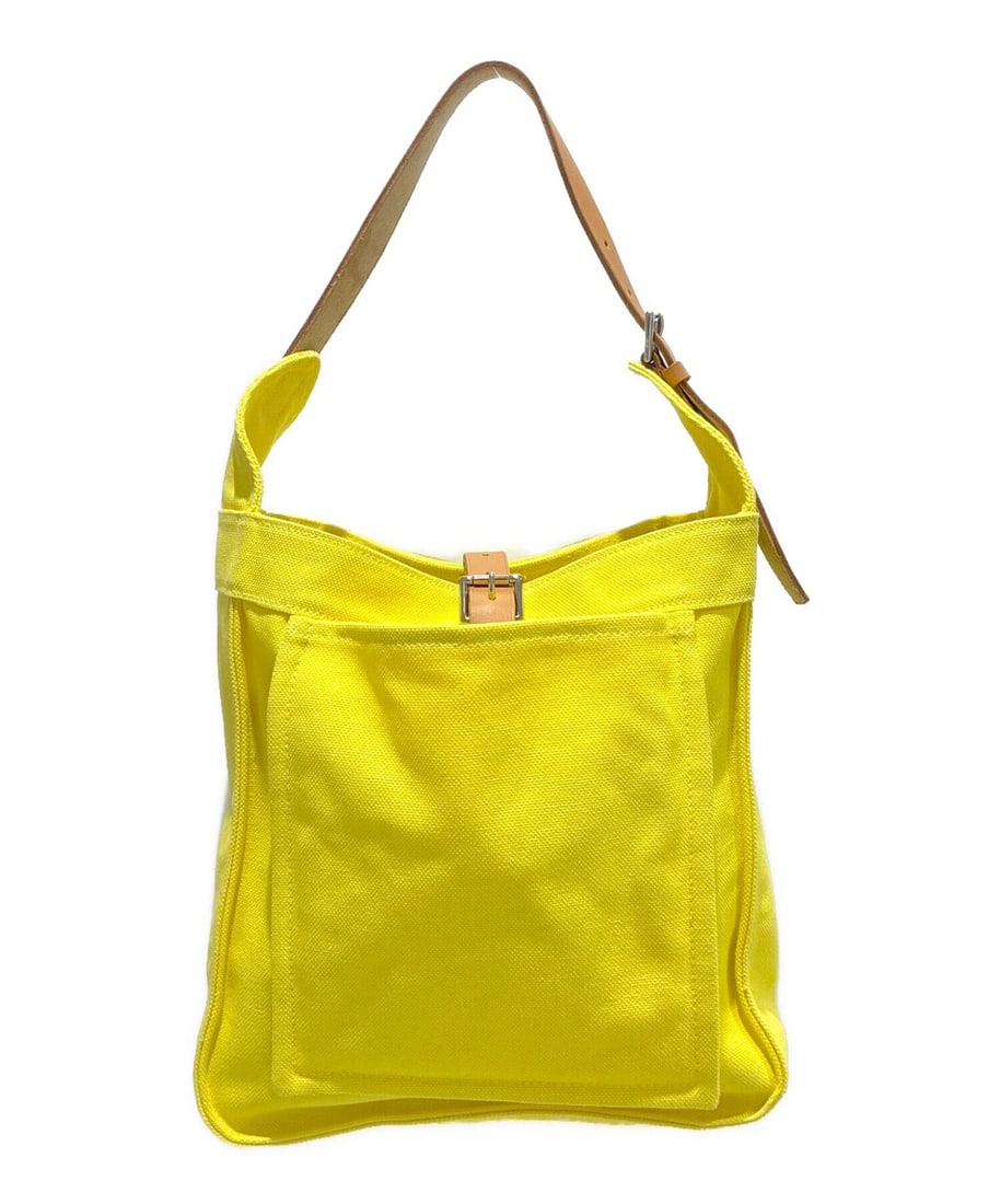HERMES MARWARI PM CANVAS SHOULDER BAG: HERMES Marwari PM Canvas Shoulder Bag Brand: HERMES Type: Handbag Material: Canvas X Leather Color: Yellow Size: H:28.0cm / W:26.5cm / D:10.0cm [ Handle size ] 19.0cm Accessories: None