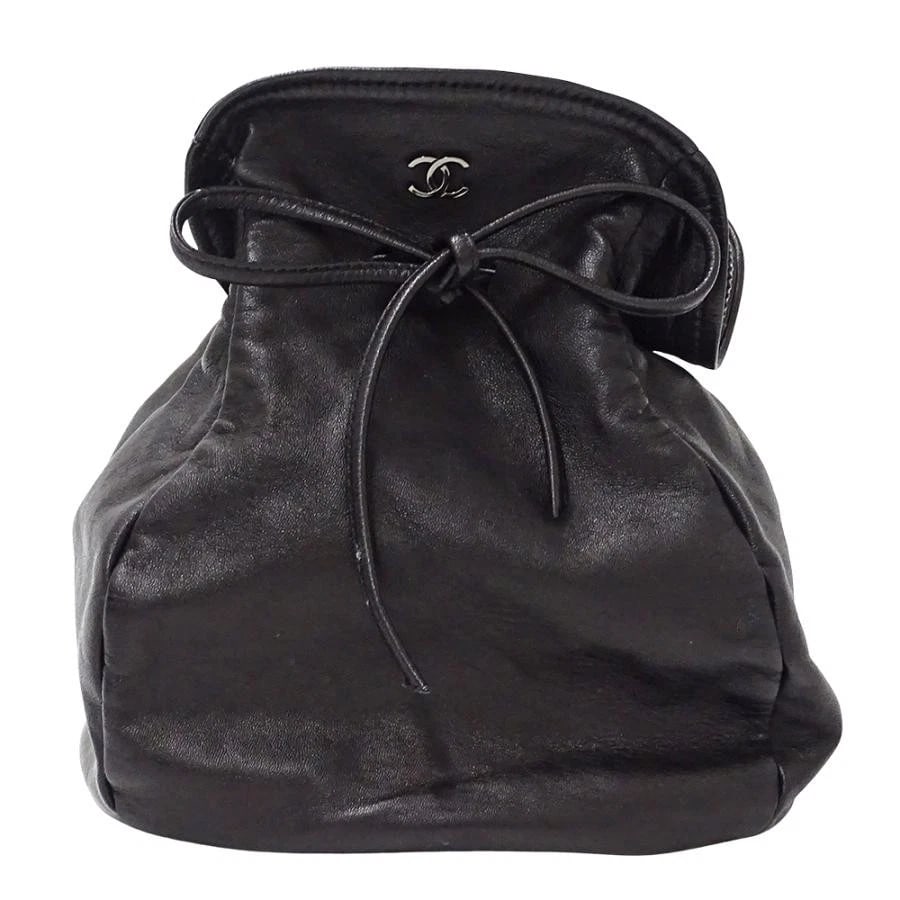CHANEL LAMBSKIN SHW DRAWSTRING POUCH: Chanel Lambskin SHW Drawstring Pouch Brand: Chanel Type: Handbag Material: Lambskin Color: Black/Silver Hardware Size: W: 18cm / H: 22cm (maximum) / D: 18cm Accessories: None Accessories N