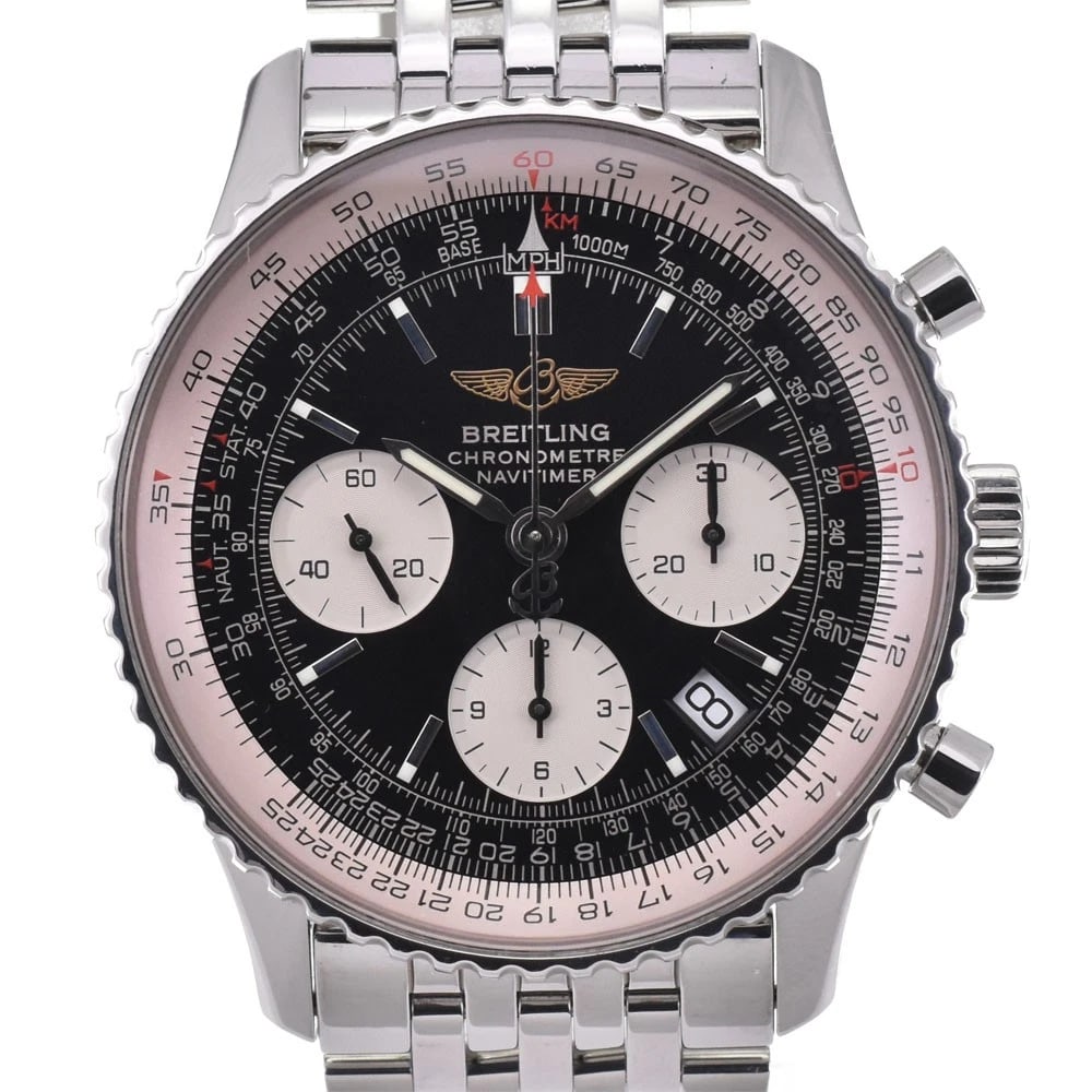 BREITLING CHRONOGRAPH WATCH: BREITLING Chronograph Watch Brand: BREITLING Type: Wristwatch Material: Band Material Stainless Steel, Case Material Stainless Steel Color: Dial Color black/silver Size: Case size About 41mm (1.6i