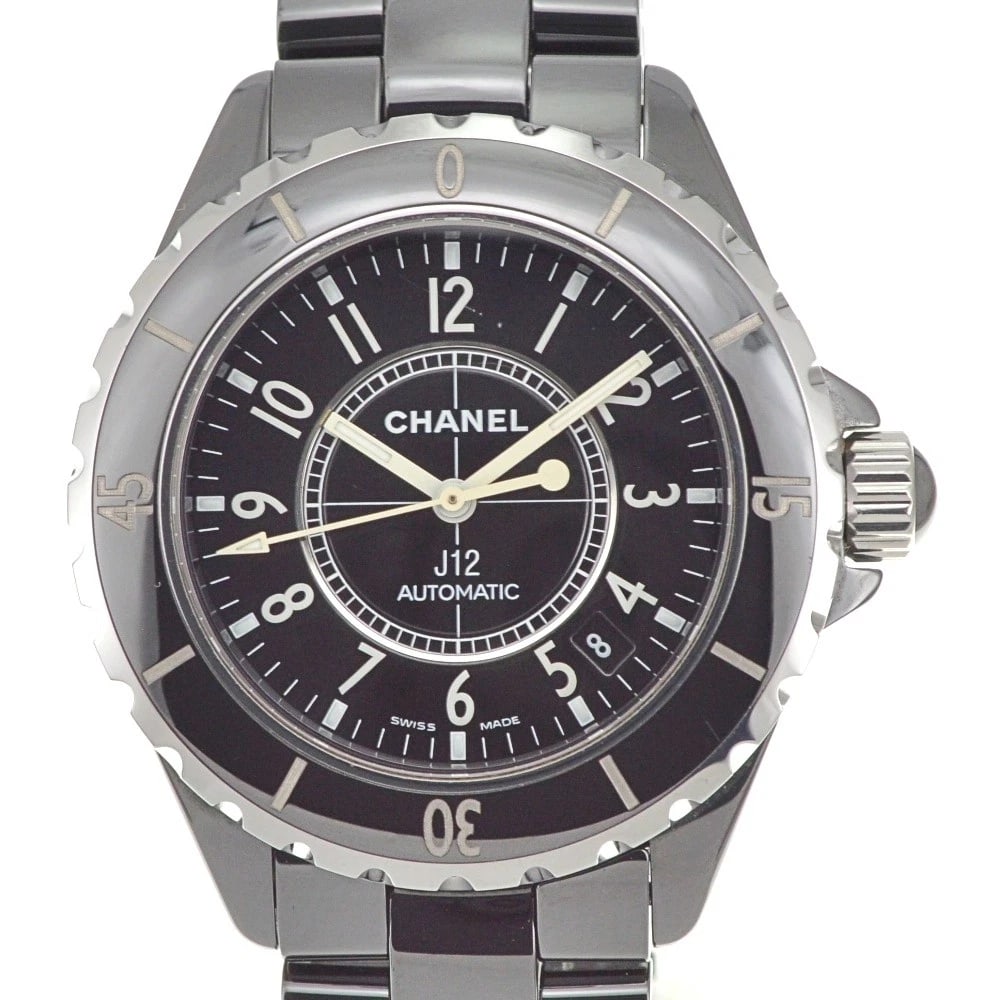 CHANEL J12 BLACK CERAMIC WATCH: CHANEL J12 black ceramic Watch Brand: CHANEL Type: Wristwatch Material: Band Material ceramic, Case Material ceramic Color: Dial Color black Size: Case size About 39mm (1.5inch) (not including the