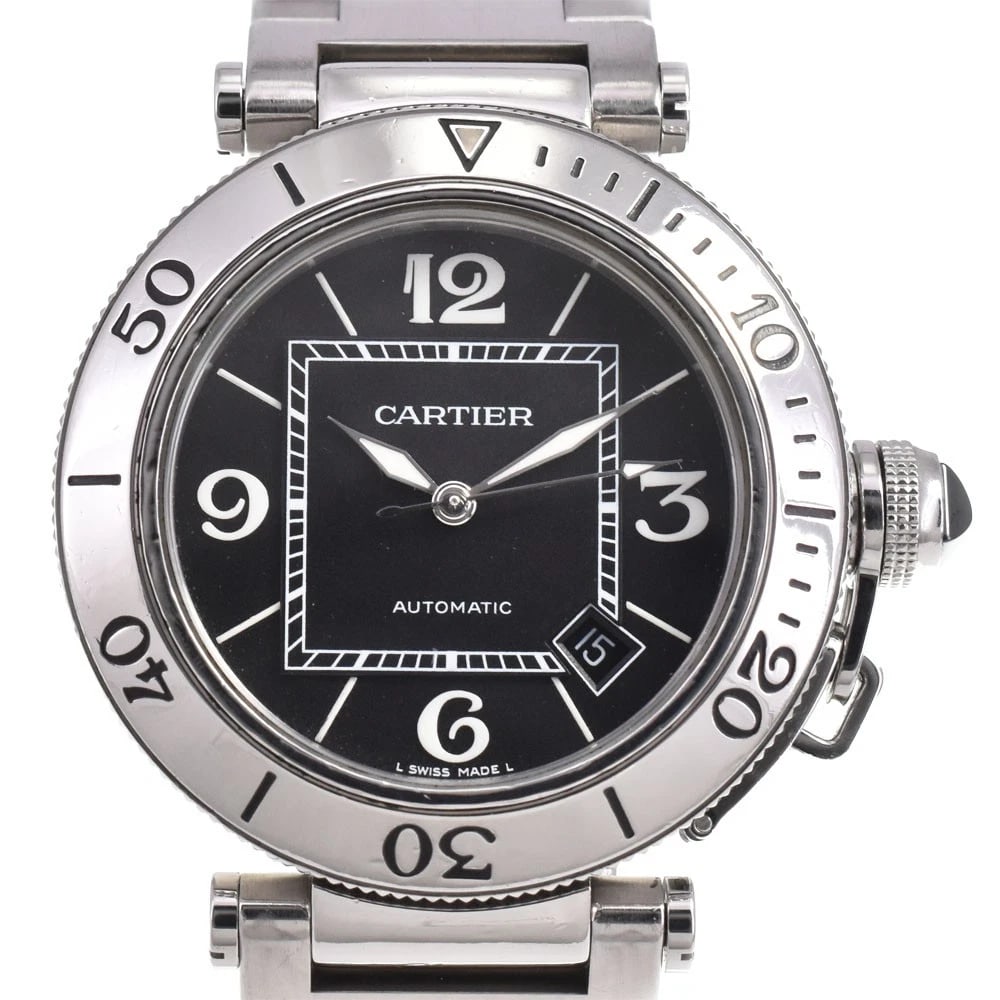 CARTIER BLACK WATCH: CARTIER black Watch Brand: CARTIER Type: Wristwatch Material: Band Material Stainless Steel, Case Material Stainless Steel Color: Dial Color black Size: Case size About 40mm (1.6inch) (not includi