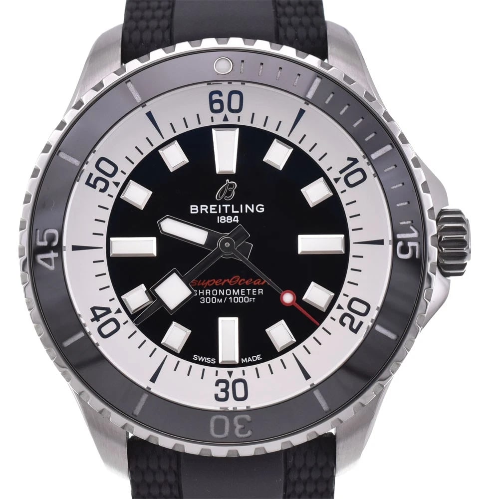 BREITLING SUPEROCEAN CHRONOMETER WATCH: BREITLING SuperOcean Chronometer Watch Brand: BREITLING Type: Wristwatch Material: Band Material rubber, Case Material Stainless Steel Color: Dial Color black Size: Case size About 44mm (1.7inch)