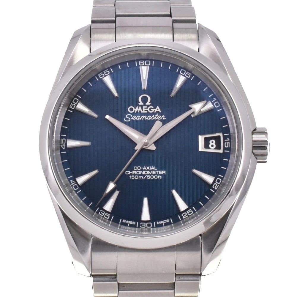 OMEGA SEAMASTERAQUA TERRA COAXIAL: OMEGA SeamasterAqua Terra Coaxial Brand: OMEGA Type: Wristwatch Material: Band Material Stainless Steel, Case Material Stainless Steel Color: Dial Color blue Size: Case size About 38.5mm