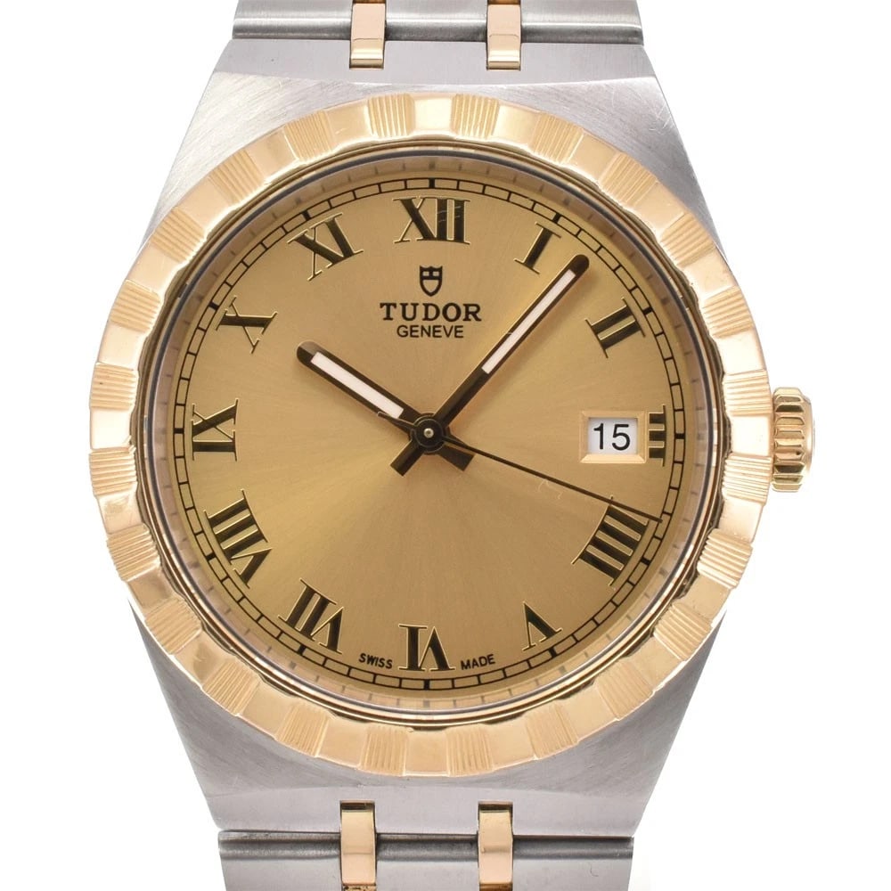 TUDOR ROYAL K18YG/SS CHAMPAGNE GOLD WATCH: TUDOR Royal K18YG/SS Champagne Gold Watch Brand: TUDOR Type: Wristwatch Material: Band Material K18YG/Stainless Steel, Case Material K18YG/Stainless Steel Color: Dial Color Champagne Gold Size: Ca