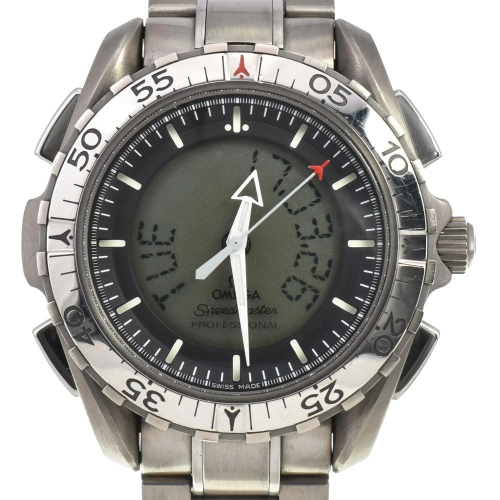 OMEGA SPEEDMASTER WATCH: OMEGA Speedmaster Watch Brand: OMEGA Type: Wristwatch Material: Band Material titanium, Case Material titanium Color: Dial Color gray Size: Case size About 43mm (1.7inch) (not including the