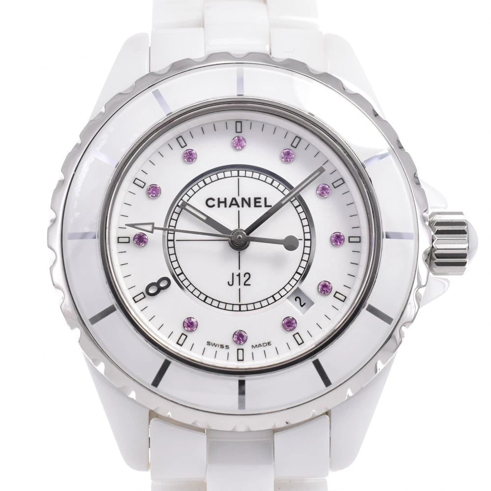 CHANEL J12 SAPPHIRE WHITE WATCH: CHANEL J12 sapphire white Watch Brand: CHANEL Type: Wristwatch Material: Band Material ceramic, Case Material Ceramic/Stainless Steel Color: Dial Color white Size: Case size About 33mm (1.3inch) (
