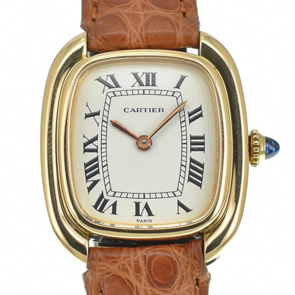 CARTIER K18/LEATHER WATCH: CARTIER K18/leather Watch Brand: CARTIER Type: Wristwatch Material: Band Material Leather / K18, Case Material K18YG Color: Dial Color ivory Size: Case size About 24mm (0.9inch) (not including the
