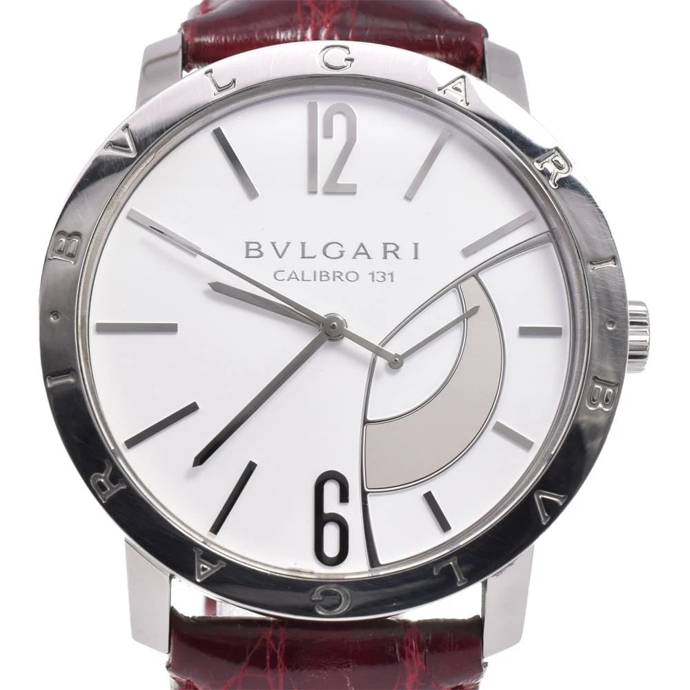 BVLGARI WATCH STAINLESS STEEL: BVLGARI Watch Stainless Steel Brand: BVLGARI Type: Wristwatch Material: Band Material leather, Case Material Stainless Steel Color: Dial Color white Size: Case size About 43mm (1.7inch) (not inclu