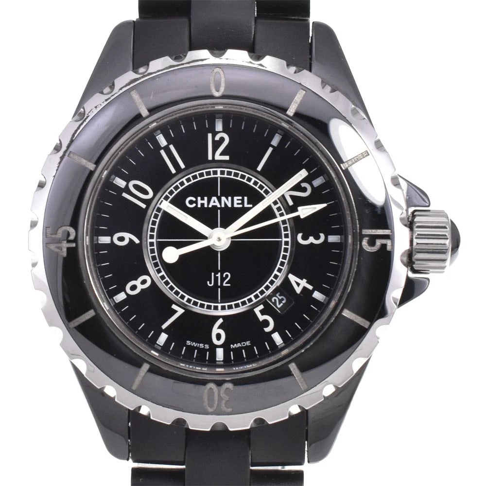 CHANEL J12 CERAMIC RUBBER BLACK WATCH: CHANEL J12 Ceramic rubber black Watch Brand: CHANEL Type: Wristwatch Material: Band Material rubber, Case Material ceramic Color: Dial Color black Size: Case size About 33mm (1.3inch) (not includi