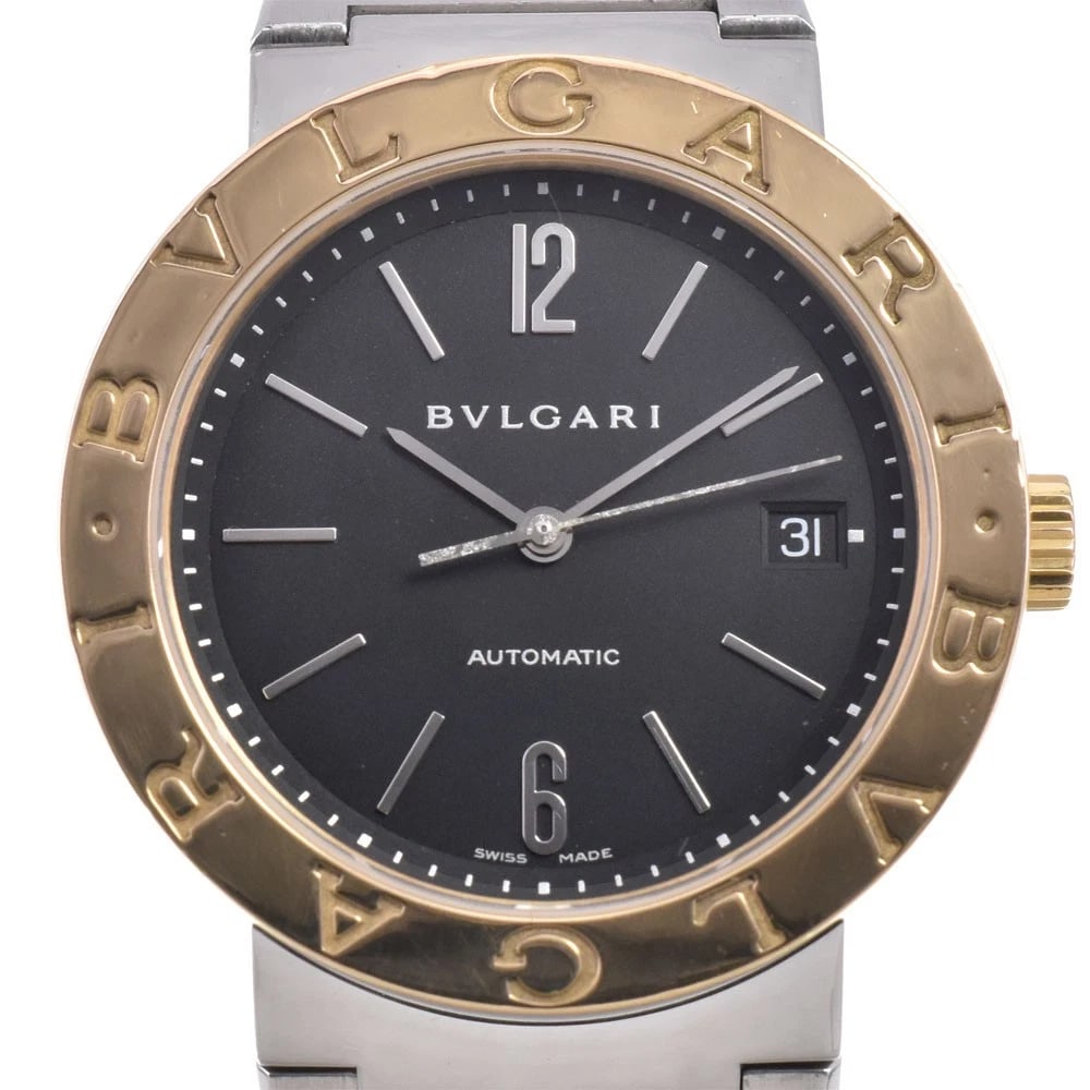 BVLGARI K18YG/SS WATCH: BVLGARI K18YG/SS Watch Brand: BVLGARI Type: Wristwatch Material: Band Material K18YG/Stainless Steel, Case Material K18YG/Stainless Steel Color: Dial Color black Size: Case size About 38mm
