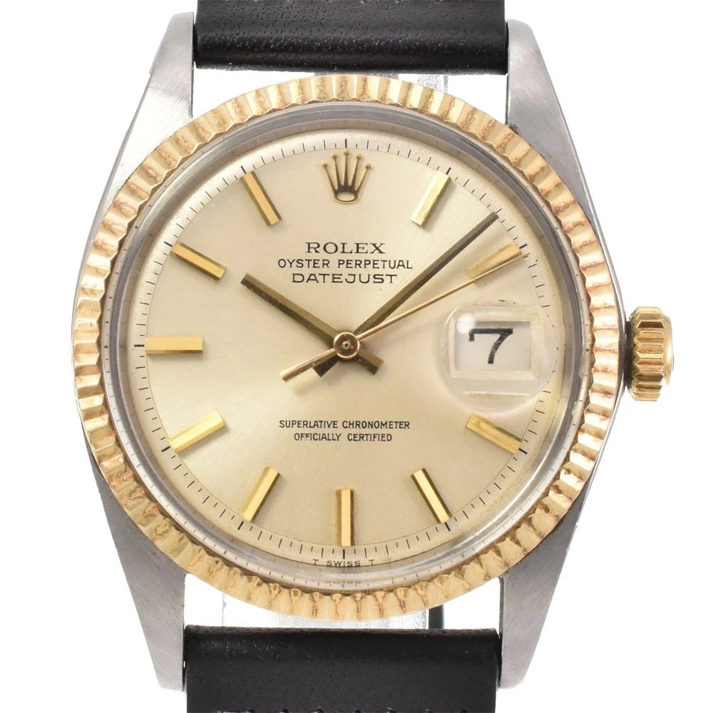 ROLEX DATEJUST SILVER WATCH: ROLEX DATEJUST Silver Watch Brand: ROLEX Type: Wristwatch Material: Band Material leather, Case Material Stainless Steel/YG Color: Dial Color silver Size: Case size About 36mm (1.4inch) (not inclu