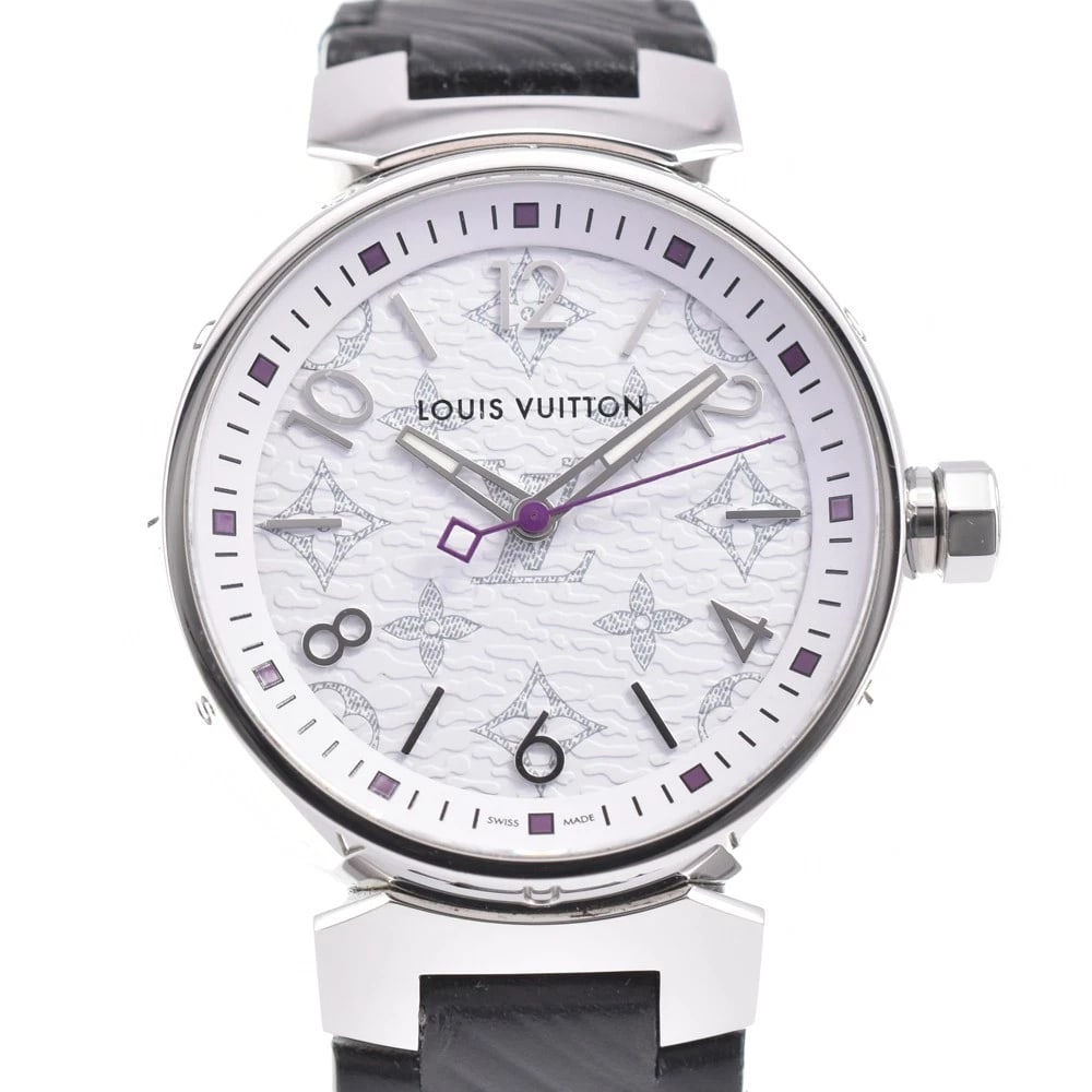 LOUIS VUITTON WATCH: LOUIS VUITTON Watch Brand: LOUIS VUITTON Type: Wristwatch Material: Band Material leather, Case Material Stainless Steel Color: Dial Color white Size: Case size About 34mm (1.3inch) (not including
