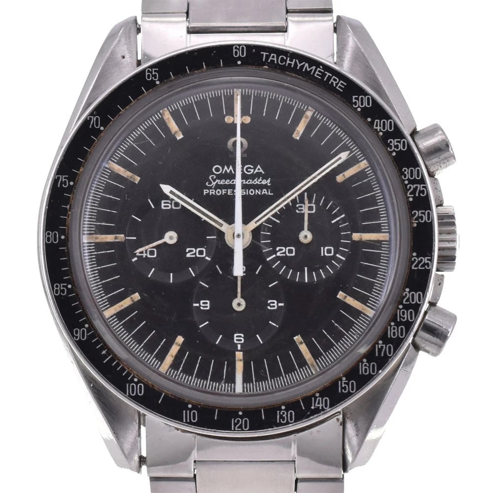 OMEGA SPEEDMASTER STAINLESS STEEL WATCH: OMEGA Speedmaster Stainless Steel WATCH Brand: OMEGA Type: Wristwatch Material: Band Material Stainless Steel, Case Material Stainless Steel Color: Dial Color black Size: Case size About 42mm (1.7
