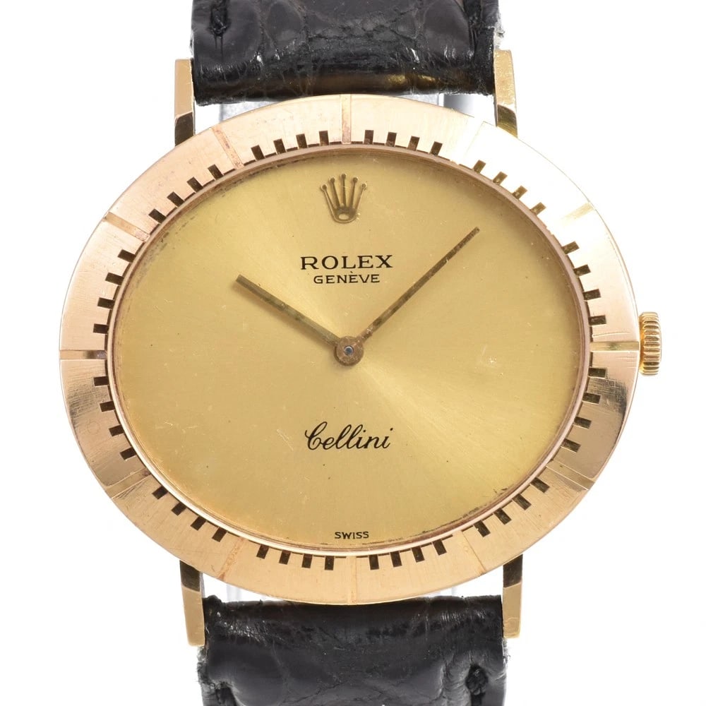 ROLEX K18YG LEATHER WATCH: ROLEX K18YG Leather Watch Brand: ROLEX Type: Wristwatch Material: Band Material leather, Case Material K18YG Color: Dial Color gold Size: Case size About 32.5mm (1.3inch) (not including the