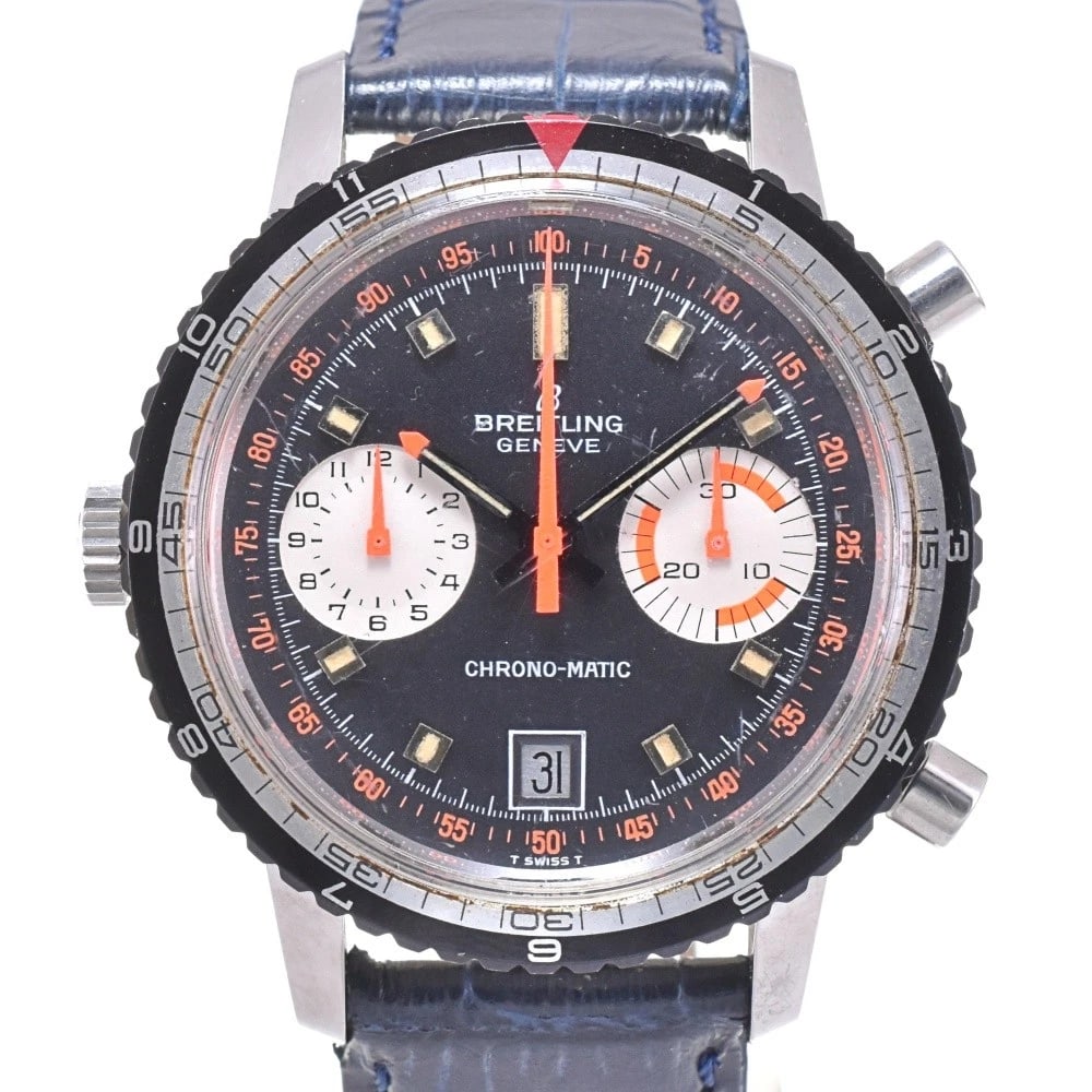 BREITLING CHRONOMATIC STAINLESS STEEL: BREITLING chronomatic Stainless Steel Brand: BREITLING Type: Wristwatch Material: Band Material leather, Case Material Stainless Steel Color: Dial Color black/silver Size: Case size About 38mm (1.