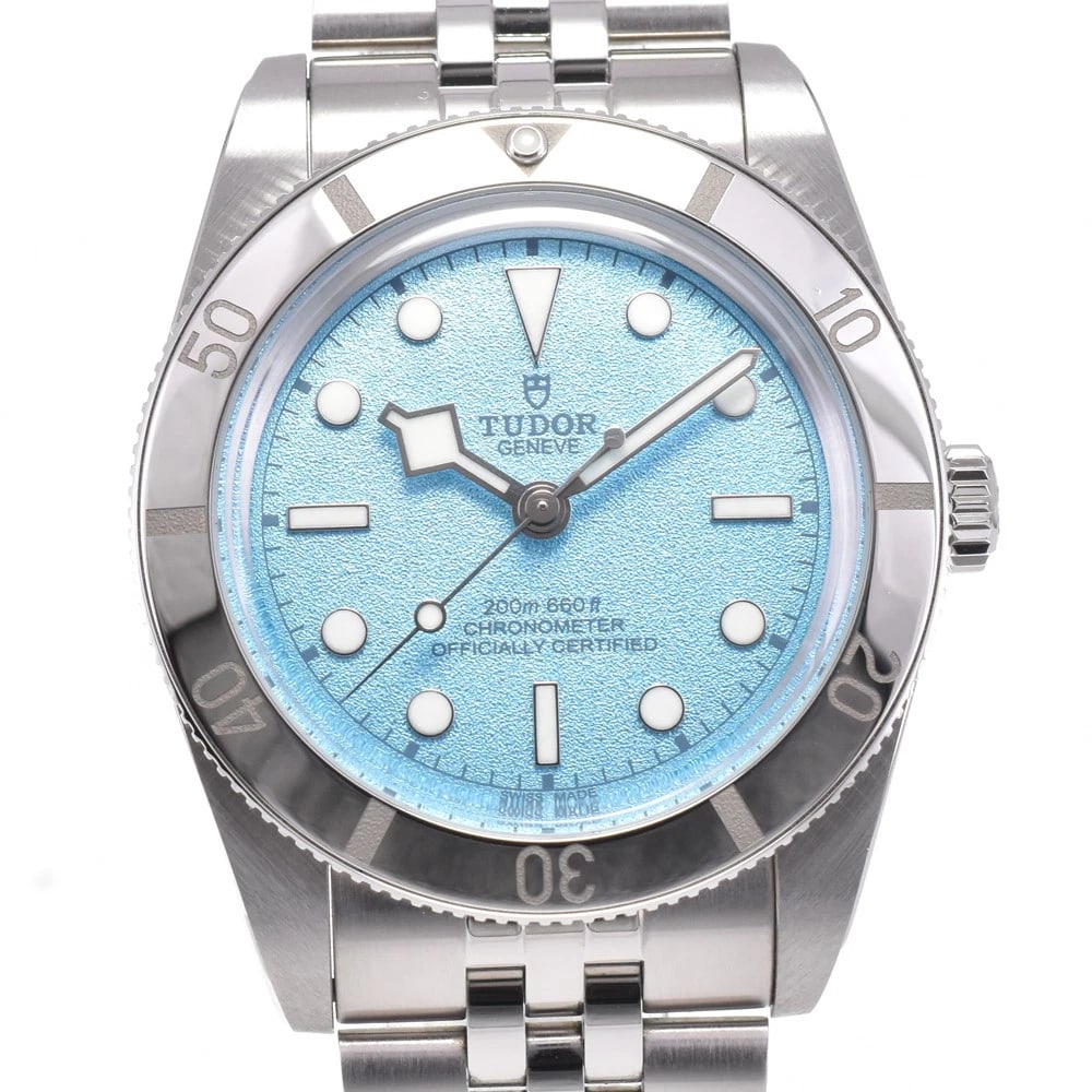 TUDOR BLACK BLUE STAINLESS STEEL: TUDOR Black blue Stainless Steel Brand: TUDOR Type: Wristwatch Material: Band Material Stainless Steel, Case Material Stainless Steel Color: Dial Color Lagoon blue Size: Case size About 37mm