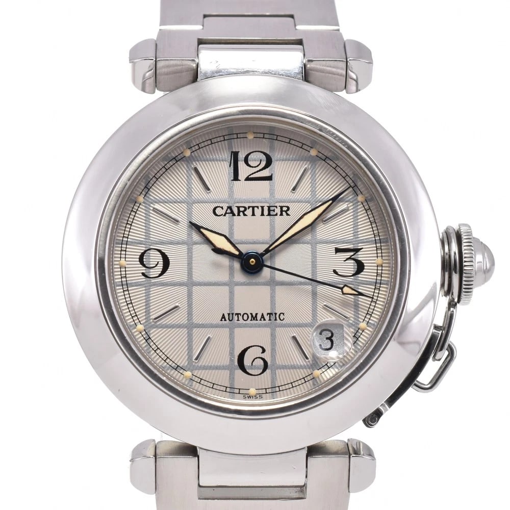 CARTIER SILVER WATCH: CARTIER Silver Watch Brand: CARTIER Type: Wristwatch Material: Band Material Stainless Steel, Case Material Stainless Steel Color: Dial Color silver Size: Case size About 35.5mm (1.4inch) (not