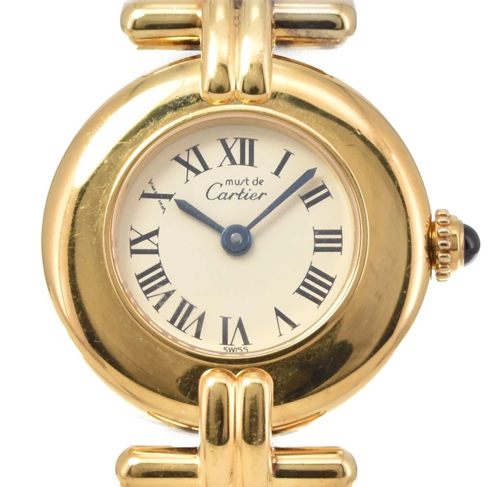 CARTIER WATCH LEATHER: CARTIER Watch leather Brand: CARTIER Type: Wristwatch Material: Band Material leather, Case Material SV925(Gold Plated) Color: Dial Color ivory Size: Case size About 24mm (0.9inch) (not including