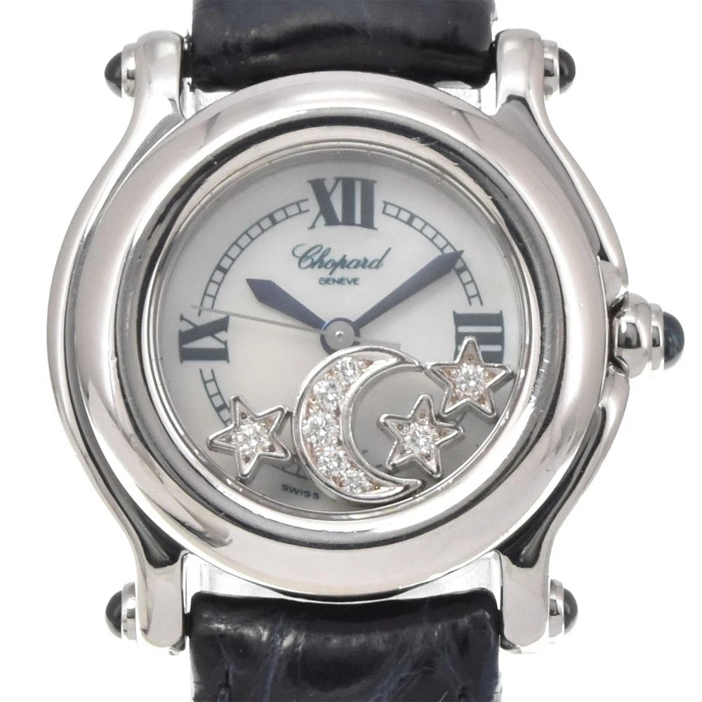 CHOPARD DIAMOND WATCH: Chopard diamond Watch Brand: Chopard Type: Wristwatch Material: Band Material leather, Case Material Stainless Steel Color: Dial Color white shell Size: Case size About 26mm (1.0inch) (not