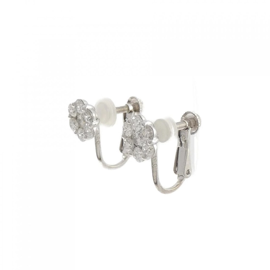 K18WG/PT FLOWER DIAMOND EARRINGS: K18WG/PT Flower Diamond Earrings Brand: Unbranded Type: Diamond Pierce/Earring Material: 18k White Gold/Platinum, Main Stone/Creation Natural Color: White Gold Size: Actual Size Approx. height