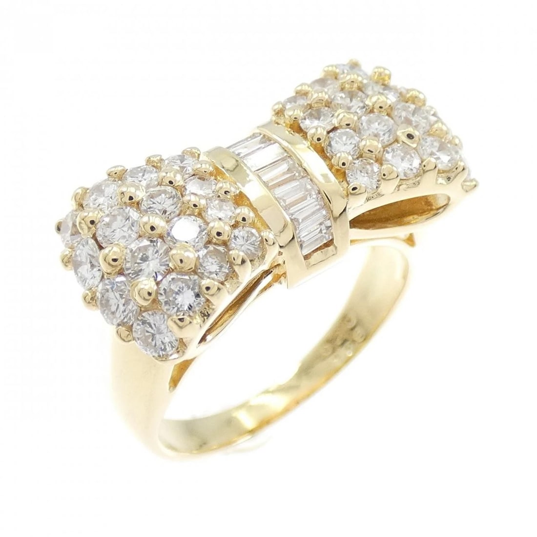 K18YG RIBBON DIAMOND RING: K18YG Ribbon Diamond Ring Brand: Unbranded Type: Diamond ring Material: K18 yellow gold, Main Stone/Creation Natural Color: yellow gold Size: US 5 Accessories: None Accessories Notice: When