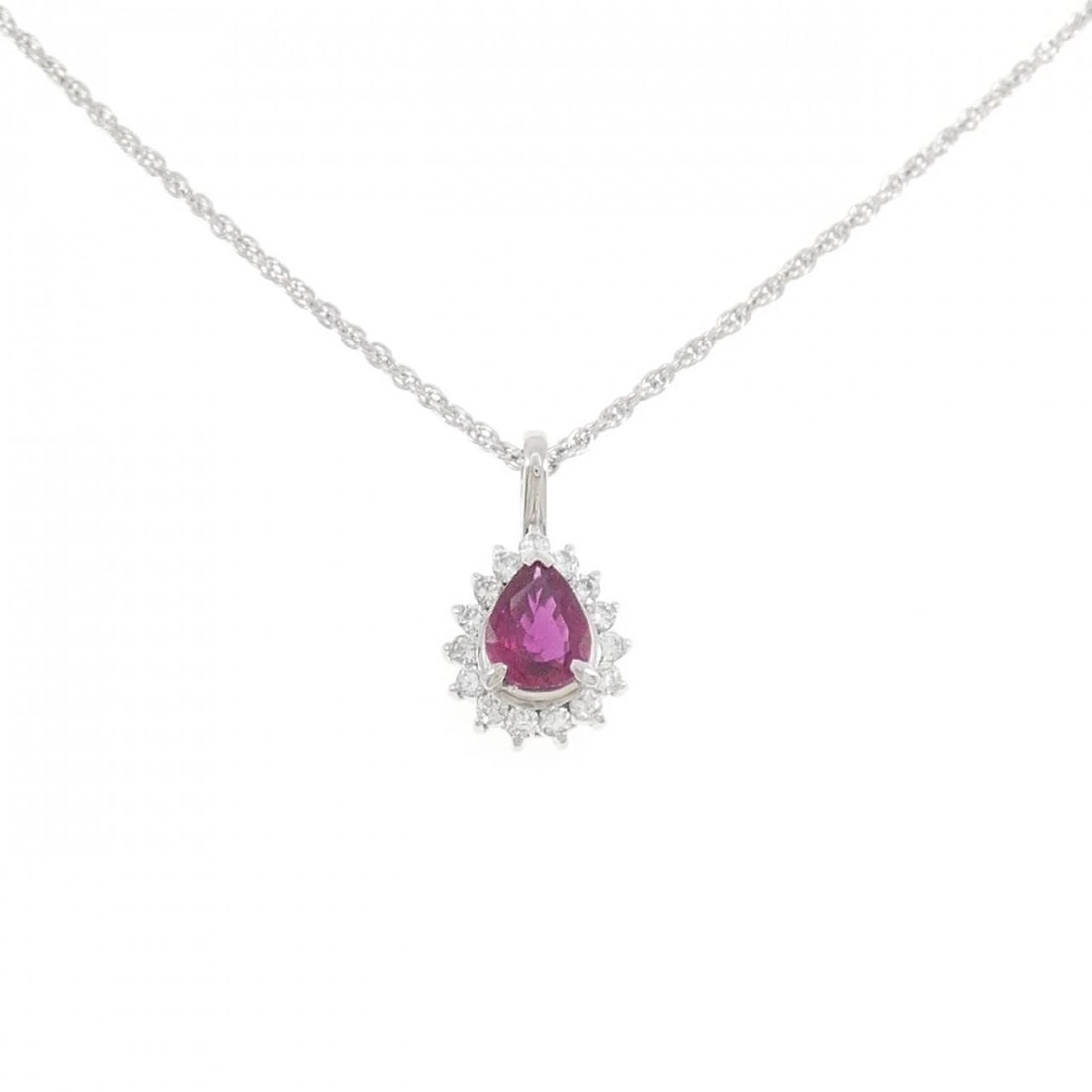 PT900/PT850 RUBY NECKLACE: PT900/PT850 Ruby Necklace Brand: Unbranded Type: Ruby Necklace Material: Platinum900/Platinum850, Main Stone/Creation Natural Color: Platinum Size: Actual Size Pendant length approx. x width