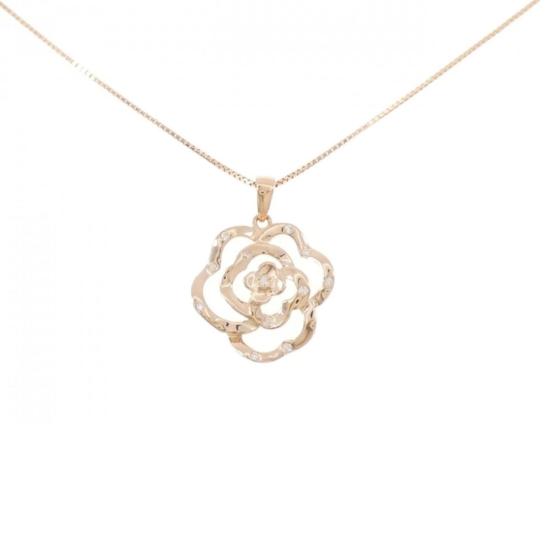 K18PG ROSE DIAMOND NECKLACE: K18PG Rose Diamond Necklace Brand: Unbranded Type: Diamond Necklace Material: K18 Pink Gold, Main Stone/Creation Natural Color: Pink Gold Size: Actual Size Pendant length approx. x width