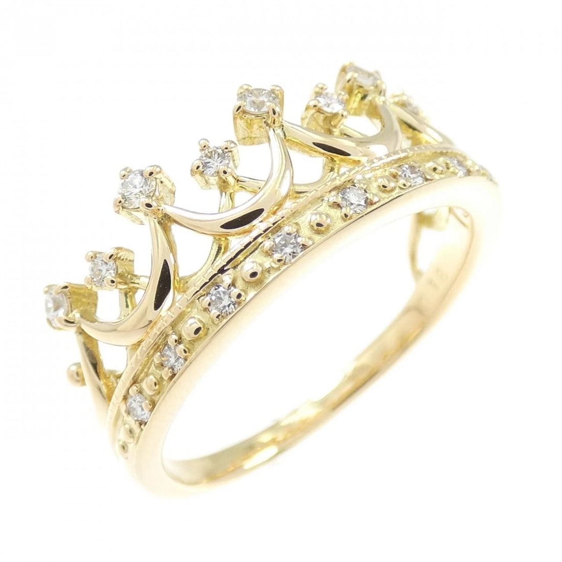 K18YG CROWN DIAMOND RING: K18YG Crown Diamond Ring Brand: Unbranded Type: Diamond Ring Material: K18 yellow gold, Main Stone/Creation Natural Color: yellow gold Size: US 5 Accessories: None Accessories Notice: When