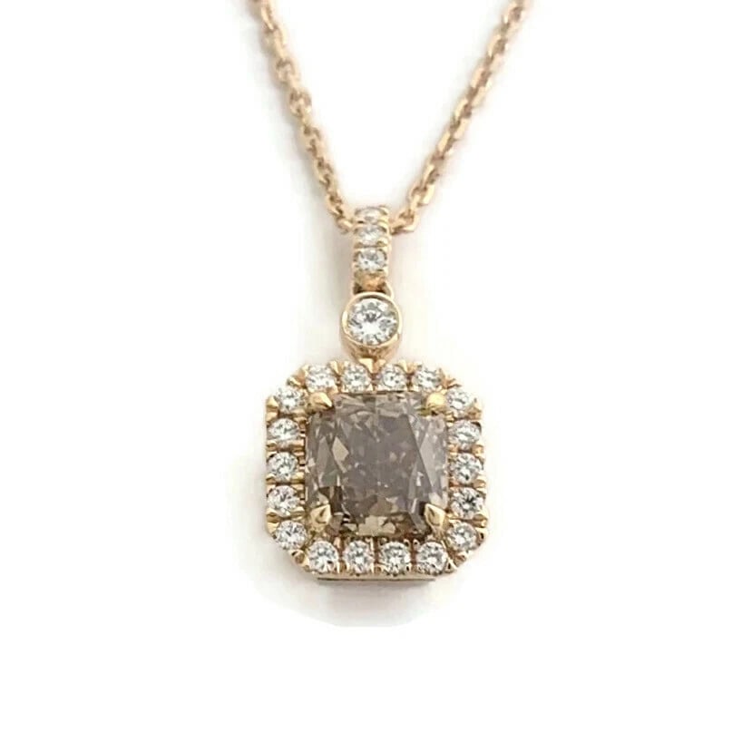 BROWN DIAMOND CUSHION HALO PENDANT NECKLACE (1 of 3)
