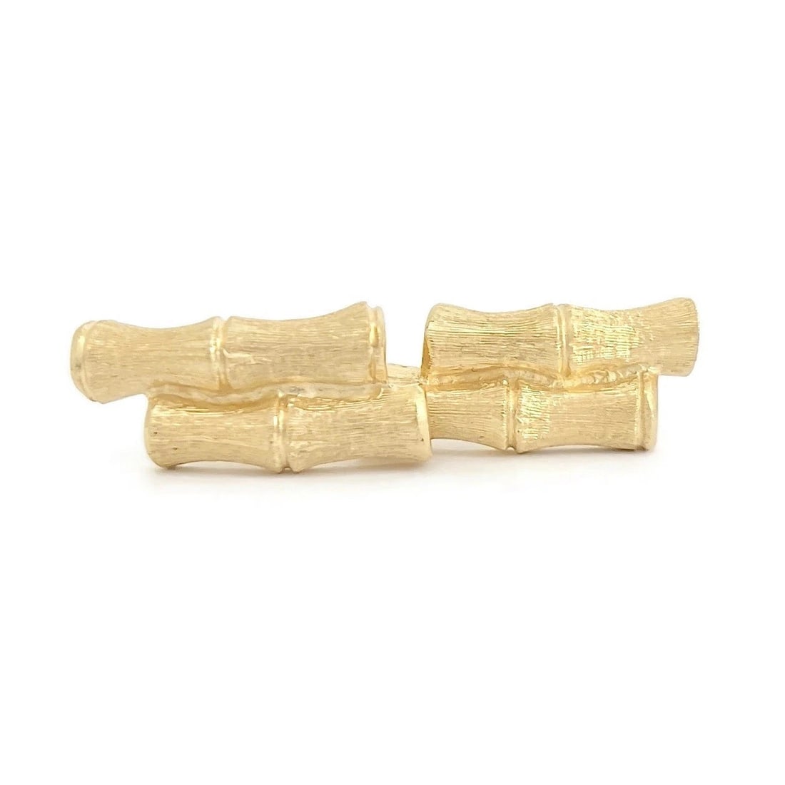 TEXTURED BAMBOO CUFFLINKS 14K YELLOW GOLD: Textured Bamboo Cufflinks 14K Yellow Gold Brand: Estate Type: Cufflinks Material: 14K Yellow Gold, Color: Gold Size: Measurements: 1 inch x 11 mm Accessories: None Accessories Notice: When